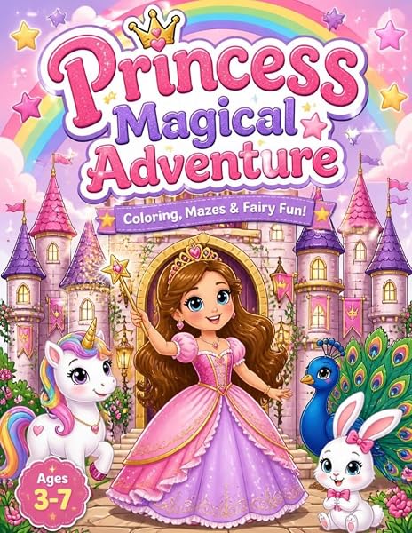 Cover of Big & Easy Princess Magical Adventure Coloring Book by Fuzzleberry