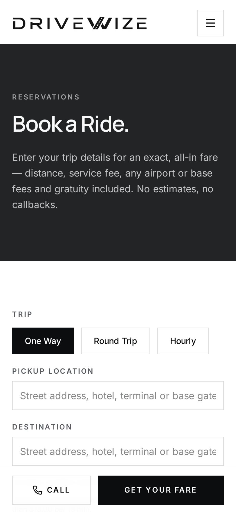 DriveWize mobile reservation flow